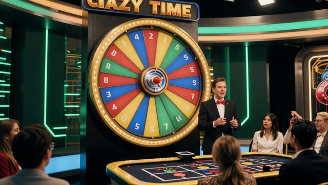 Crazy Time Live-Spielshow Stream - Evolution Gaming Live-Dealer-Spielshow mit riesigem Bonusrad und Multiplikatoren
