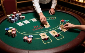 Blackjack Gold Live-Tisch mit elegantem gr&uuml;nen Filz und professionellem Dealer von Evolution Gaming